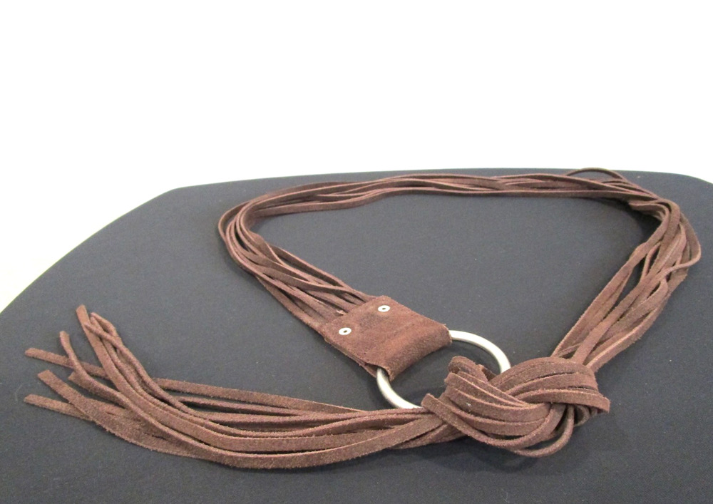 Boho Brown Suede Silver Ring Buckle Fringe Tassel Belt Women Sz One Size